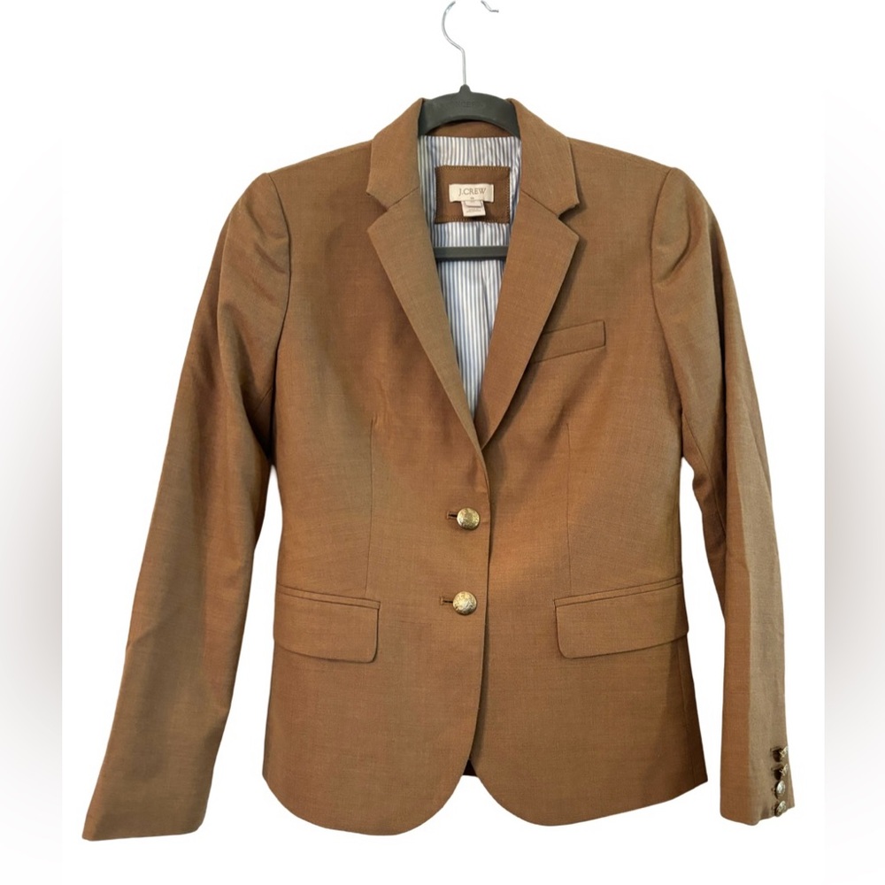 J. CREW Schoolboy Wool Blend Tan Camel Blazer in Size 00